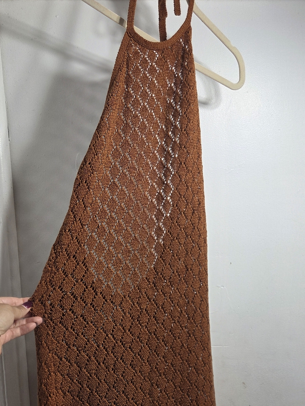 Cult Gaia Demi Crochet Knit Halter Maxi Dress Terracotta Rust Size M